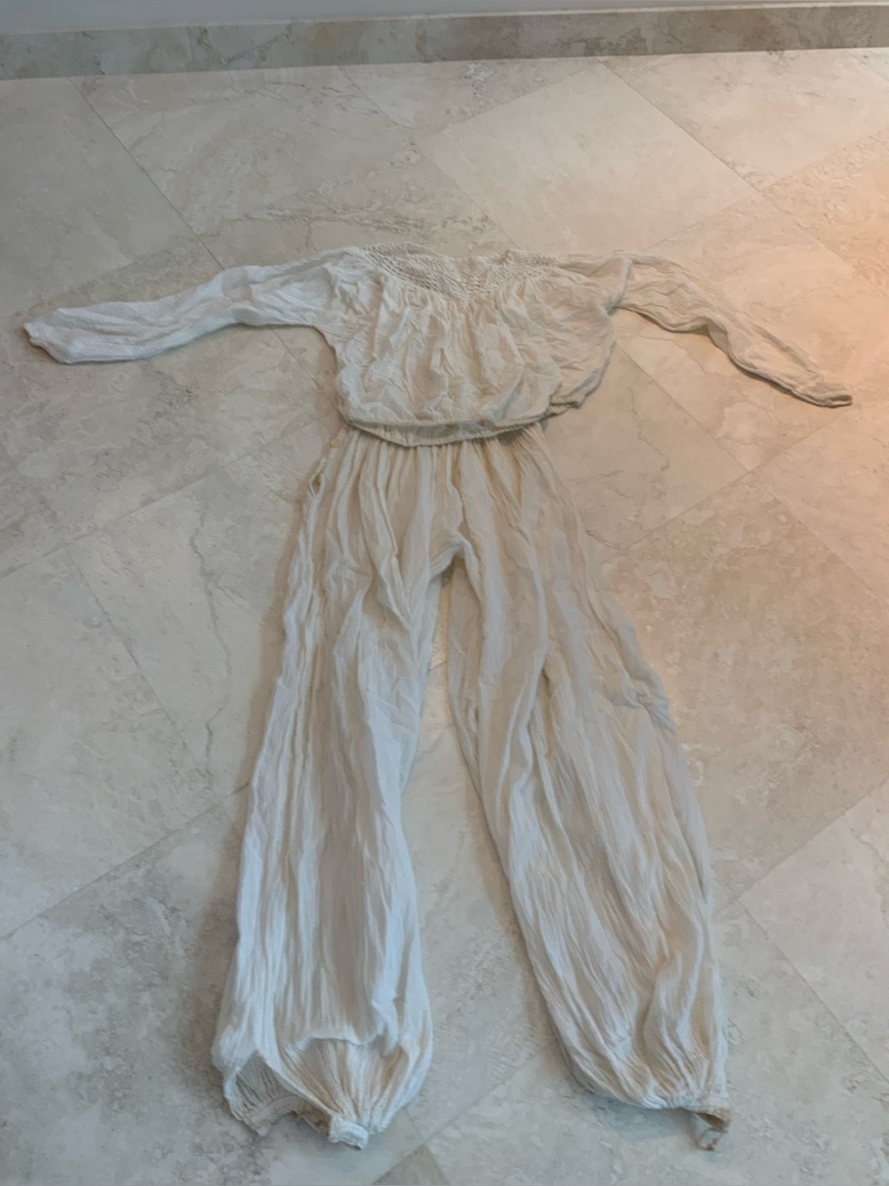 Boho Cream Peasant Top w/ Harem Pants Sz Sm